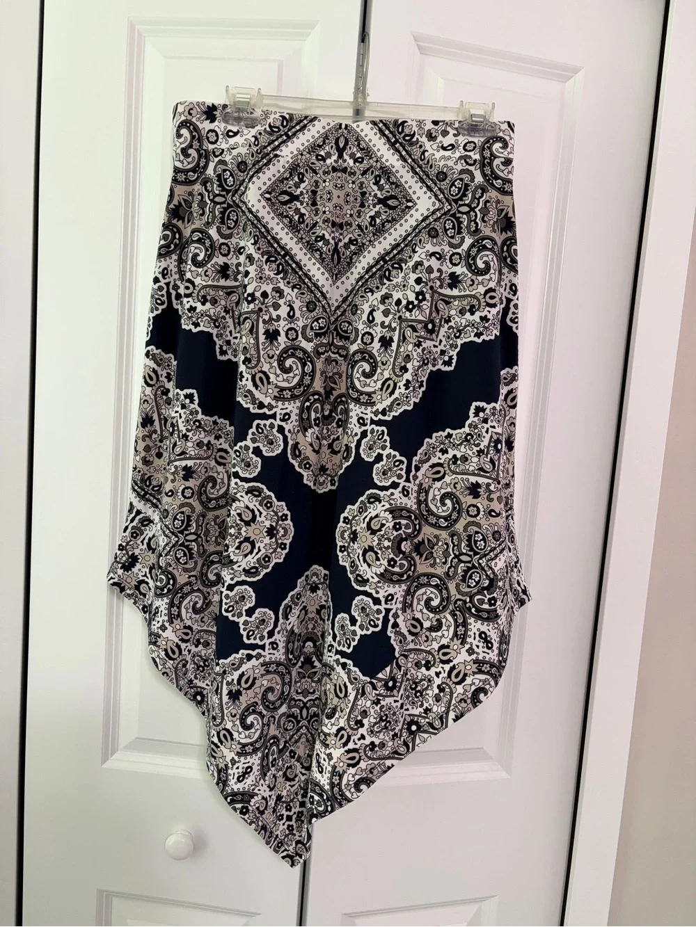 INC Women's LargeAsymmetric Maxi Skirt Boho Paisley Floral Pull On Knit GORGEOUS